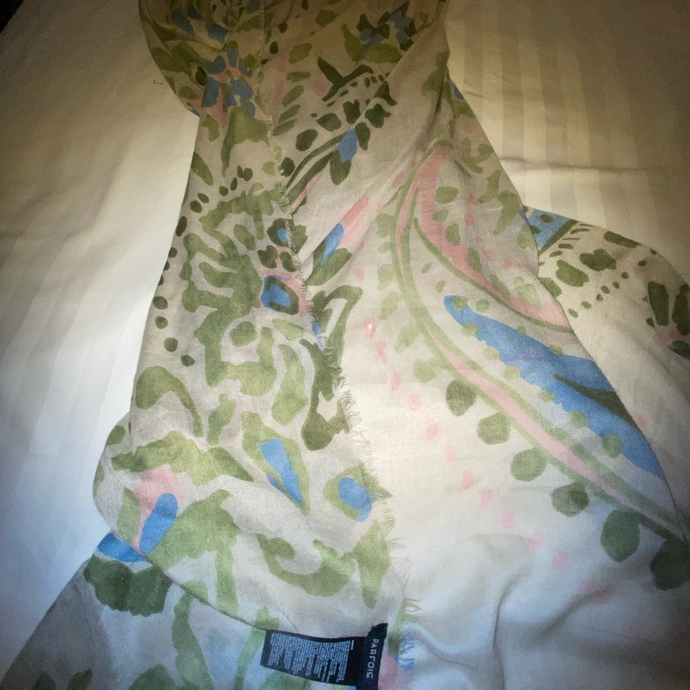Parfois Cream Scarf with Green, Blue & Pink Floral Motif